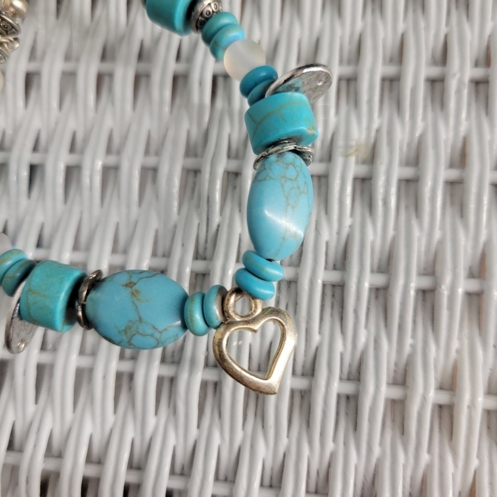 Handmade Turquoise Heart Charm Bracelet